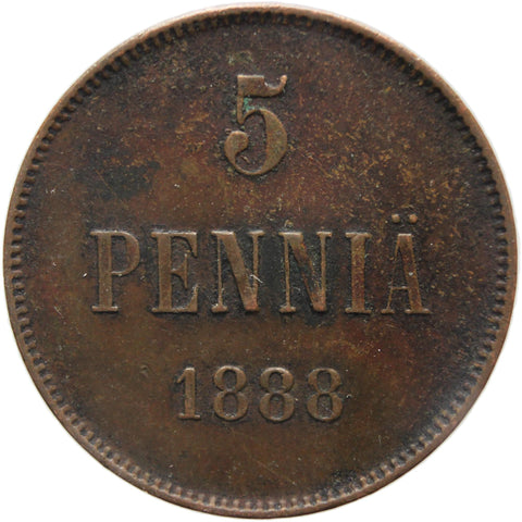 1888 5 Pennia Finland Aleksandr III Coin