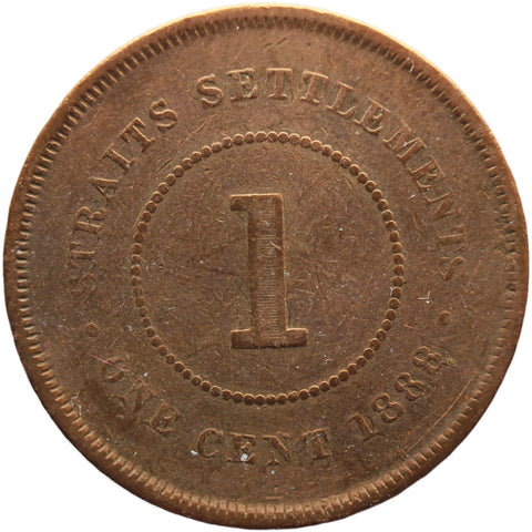 1888 One Cent Straits Settlements Queen Victoria Coin