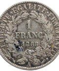 1888 One Franc France Coin Silver