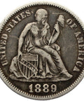 1889 One Dime United States Silver Coin Seated Liberty