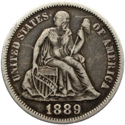 1889 One Dime United States Silver Coin Seated Liberty