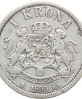 1890 1 Krona Sweden Coin Silver Oscar II