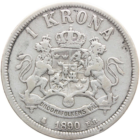 1890 1 Krona Sweden Coin Silver Oscar II