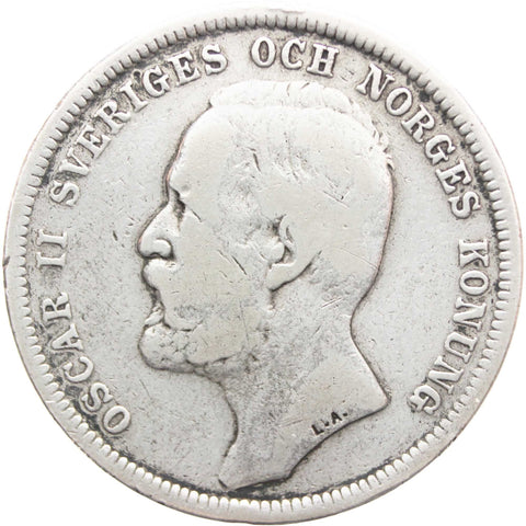 1890 1 Krona Sweden Coin Silver Oscar II