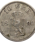 1890 10 Øre Norway Coin Oscar II