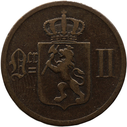 1891 2 Ore Norway Coin Oscar II