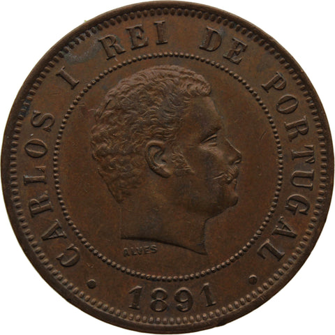 1891 20 Reis Portugal Coin Carlos I