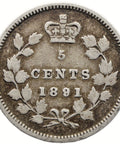1891 5 Cents Canada Coin Victoria Silver