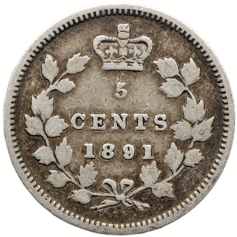 1891 5 Cents Canada Coin Victoria Silver