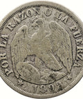 1892 20 Centavos Chile Coin Silver