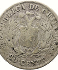 1892 20 Centavos Chile Coin Silver