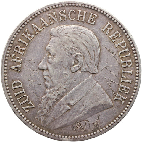 1892 5 Shilling South Africa Crown Silver Coin Paul Kruger Single Shaft