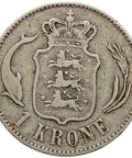 1892 CS One Krone Denmark Coin Christian IX Silver