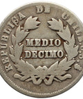 1892 Half Decimo Chile Coin Silver Overdate 9