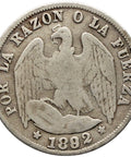 1892 Half Decimo Chile Coin Silver Overdate 9