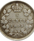 1893 5 Cents Canada Victoria Silver Coin