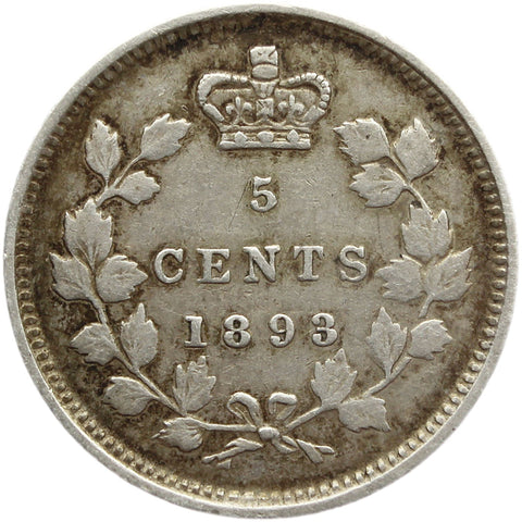 1893 5 Cents Canada Victoria Silver Coin