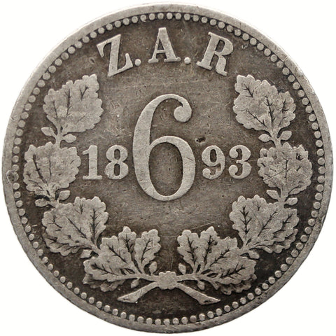 1893 6 Pence South Africa Coin Paul Kruger Silver