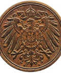 1893 A One Pfennig Germany Wilhelm I Coin Small Shield Berlin Mint