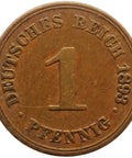 1893 A One Pfennig Germany Wilhelm I Coin Small Shield Berlin Mint