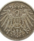 1893 F One Mark Germany Wilhelm II Coin Silver (type 2 - small shield) Stuttgart Mint
