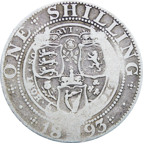 1893 Great Britain Queen Victoria Shilling Silver Coin
