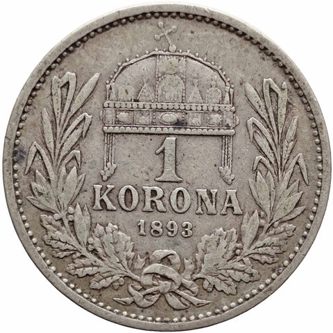 1893 KB 1 Korona Hungary Franz Joseph I Silver Coin