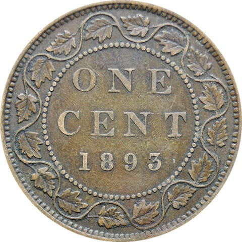 1893 One Cent Canada Queen Victoria Coin Bronze