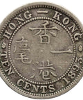 1893 Ten Cents Hong Kong Queen Victoria Silver Coin