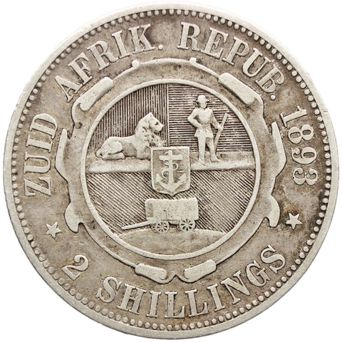 1893 Two Shilling South Africa ZAR Paul Kruger Silver Coin