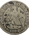 1894 1 Decimo Chile Coin Silver