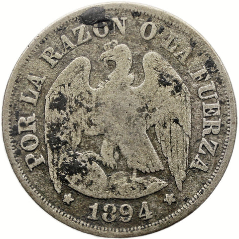 1894 1 Decimo Chile Coin Silver