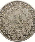 1894 A 50 Centimes France Coin Silver