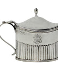 1894 Antique Victorian Era Sterling Silver Mustard Pot with Blue Glass Liner Silversmiths Thomas Bradbury & Sons London Hallmarks