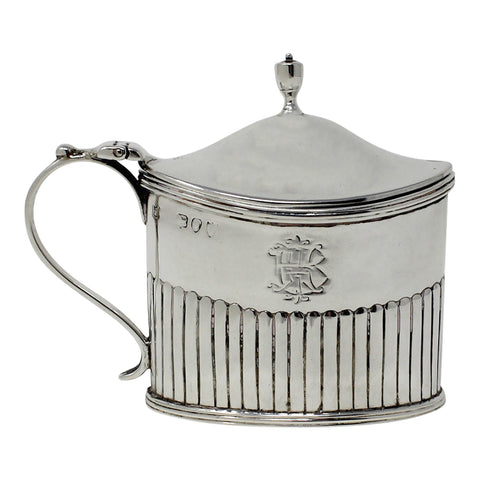 1894 Antique Victorian Era Sterling Silver Mustard Pot with Blue Glass Liner Silversmiths Thomas Bradbury & Sons London Hallmarks