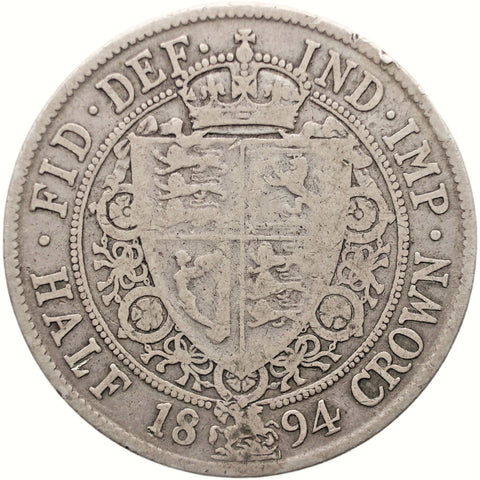 1894 Half Crown Victoria Coin Silver United Kingdom