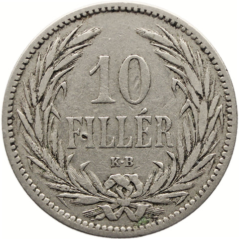 1894 KB 10 Filler Hungary Coin Franz Joseph I