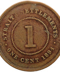 1894 One Cent Straits Settlements Queen Victoria Coin