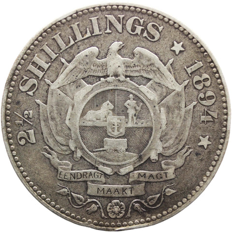 1894 Two and Half Shilling South Africa Paul Kruger ZAR Silver Coin