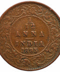 1895 1/12 Anna India British Queen Victoria Coin Calcutta Mint