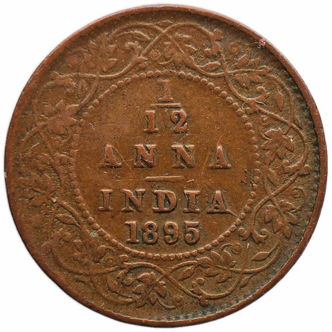 1895 1/12 Anna India British Queen Victoria Coin Calcutta Mint