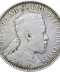 1895 1/4 Birr Ethiopia King Menelik II Silver Coin Paris Mint