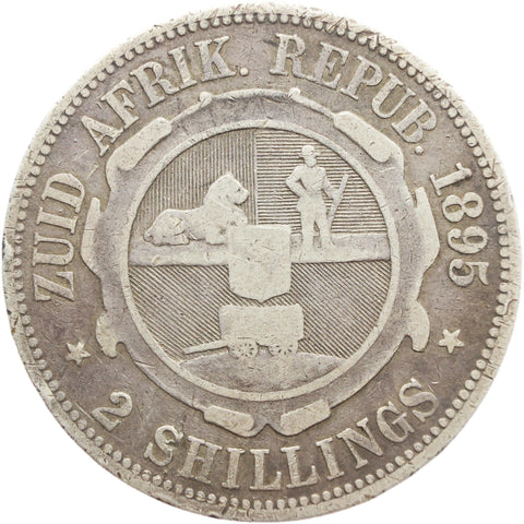 1895 Two Shilling South Africa Silver Coin ZAR Paul Kruger