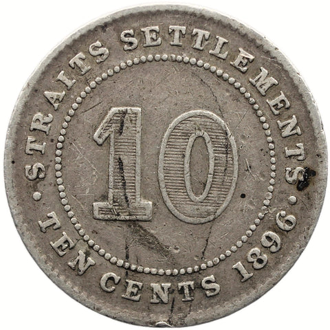 1896 10 Cents Straits Settlements Coin Victoria