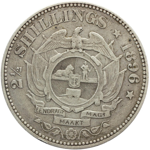 1896 2 1/2 Shilling South Africa Paul Kruger ZAR Silver Coin