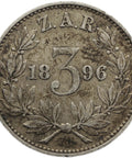 1896 3 Pence South Africa Coin Paul Kruger Silver ZAR