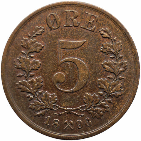 1896 5 Ore Norway Coin Oscar II