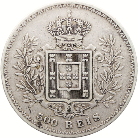 1896 500 Reis Portugal Coin Carlos I Silver