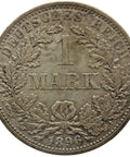 1896 A One Mark Germany Wilhelm II Coin Silver (type 2 - small shield) Berlin Mint