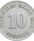 1896 J Germany 10 Pfennig Wilhelm II Coin Type 2, Small Shield